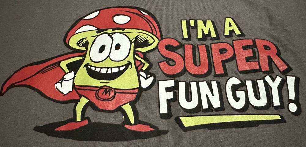 NWT - DOM 'I'm A Super Fun Guy' Mushroom Graphic T-Shirt, Size XL